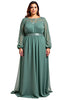 Load image into Gallery viewer, Eucalyptus Chiffon A Line Long Mother of the Bride Dress with Sleeves