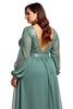 Load image into Gallery viewer, Eucalyptus Chiffon A Line Long Mother of the Bride Dress with Sleeves