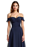 Load image into Gallery viewer, Navy A Line Sweetheart Long Chiffon Mother of the Bride Dress