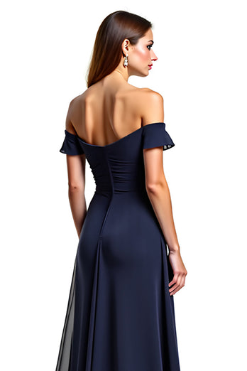 Navy A Line Sweetheart Long Chiffon Mother of the Bride Dress