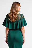 Load image into Gallery viewer, Dark Green Midi Boat Neck Ruffled Sleeve Mother of the Bride Dress with Lace