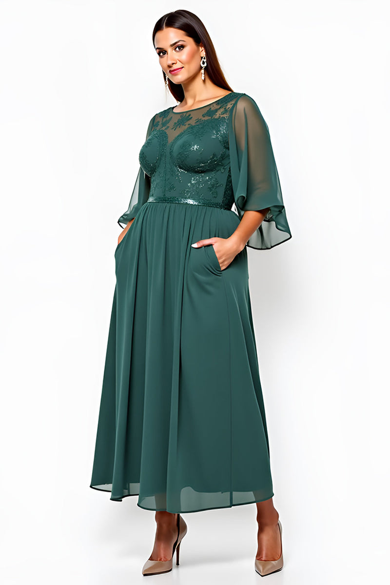 Load image into Gallery viewer, Dark Green A Line Chiffon Maxi Mother of the Bride Dress with Sequins