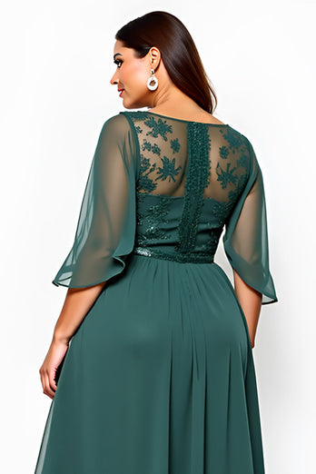 Dark Green A Line Chiffon Maxi Mother of the Bride Dress with Sequins