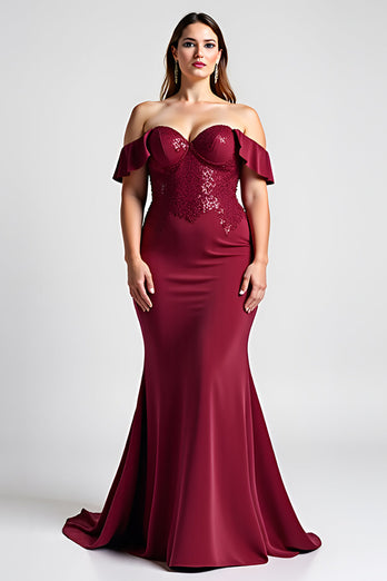 Burgundy Mermaid Sweetheart Long Mother of the Bride Dress