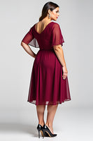Load image into Gallery viewer, Burgundy A Line Chiffon Long Mother of the Bride Dress with Sleeves