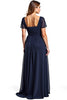 Load image into Gallery viewer, Navy Chiffon A Line Sweetheart Long Mother of the Bride Dress with Sleeves