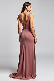 Desert Rose V-Neck Ruched Long Mother of the Bride Dress