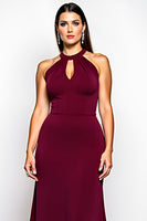 Load image into Gallery viewer, Burgundy Halter A Line Keyhole Long Chiffon Formal Dress