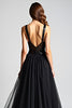Load image into Gallery viewer, Black A Line Long Tulle Sequins Backless Graduation Dress