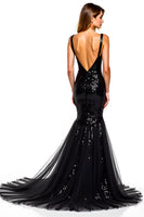 Load image into Gallery viewer, Sparkly Mermaid Sequins Long Tulle Formal Dress with Slit