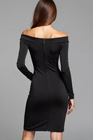 Load image into Gallery viewer, Black Bodycon Off the Shoulder Short Graduation Dress with Long Sleeves