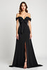 Load image into Gallery viewer, Black A Line Bow Off the Shoulder Long Graduation Dress with Slit