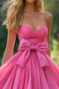 Load image into Gallery viewer, Pink Strapless Tiered A Line Prom Dress with Bowknot