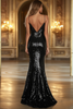 Load image into Gallery viewer, Sparkly Black Sequins Sheath Long Prom Dress with Slit