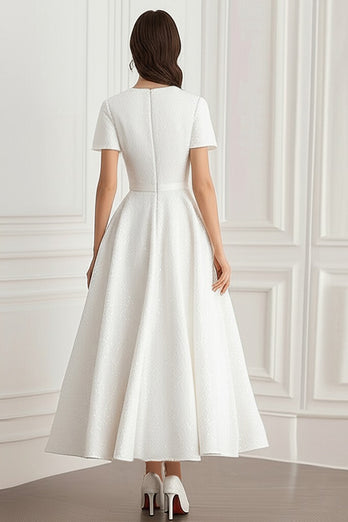 Ivory Scoop A Line Formal Dress with Short Sleeves