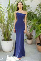 Load image into Gallery viewer, Blue Strapless Sheath Long Formal Dress