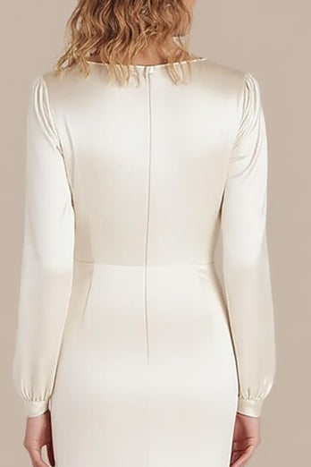 Ivory Scoop Tea-Length Formal Dress with Long Sleeves