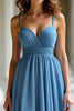 Load image into Gallery viewer, Blue Ruched A Line Long Prom Dress