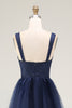 Load image into Gallery viewer, Navy A Line Spaghetti Straps Long Prom Dress