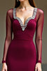 Load image into Gallery viewer, Burgundy Sparkly Mermaid Long Prom Dress with Beading