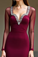 Load image into Gallery viewer, Burgundy Sparkly Mermaid Long Prom Dress with Beading