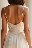 Load image into Gallery viewer, Champagne Spaghetti Straps A Line Long Prom Dress with Slit