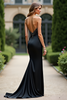 Load image into Gallery viewer, Black Sheath Strapless Satin Long Prom Dress with Beading