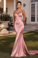 Load image into Gallery viewer, Pink Mermaid V-Neck Satin Long Prom Dress