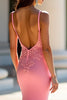 Load image into Gallery viewer, Pink Satin Long Mermaid Prom Dress with Lace