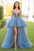 Load image into Gallery viewer, Grey Blue Tulle High-Low Long Prom Dress