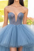 Load image into Gallery viewer, Grey Blue Tulle High-Low Long Prom Dress