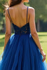 Load image into Gallery viewer, Navy Ball Gown Tulle Long Prom Dress with Lace