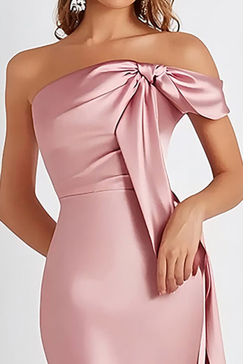 Pink Sheath One Shoulder Long Satin Formal Dress
