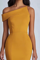 Load image into Gallery viewer, Yellow Ankle-Length Satin One Shoulder Formal Dress