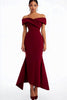 Load image into Gallery viewer, Burgundy Ankle-Length Off the Shoulder Satin Formal Dress