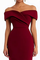 Load image into Gallery viewer, Burgundy Ankle-Length Off the Shoulder Satin Formal Dress