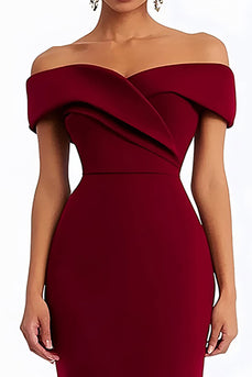 Burgundy Ankle-Length Off the Shoulder Satin Formal Dress