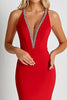 Load image into Gallery viewer, Red Deep V-Neck Long Sheath Formal Dress with Beading