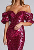 Load image into Gallery viewer, Sparkly Fuchsia Off the Shoulder Mermaid Long Sequins Formal Dress