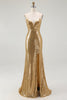 Load image into Gallery viewer, Sparkly Strapless Gold Mermaid Long Sequins Formal Dress with Slit