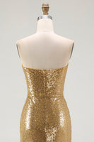 Load image into Gallery viewer, Sparkly Sequins Gold Strapless Mermaid Long Formal Dress with Slit