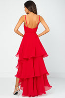 Load image into Gallery viewer, Red V-Neck Pleated Long Chiffon Formal Dress