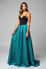 Load image into Gallery viewer, A Line Black Peacock Blue Satin Long Formal Dress