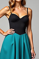 Load image into Gallery viewer, A Line Black Peacock Blue Satin Long Formal Dress