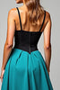 Load image into Gallery viewer, A Line Black Peacock Blue Satin Long Formal Dress
