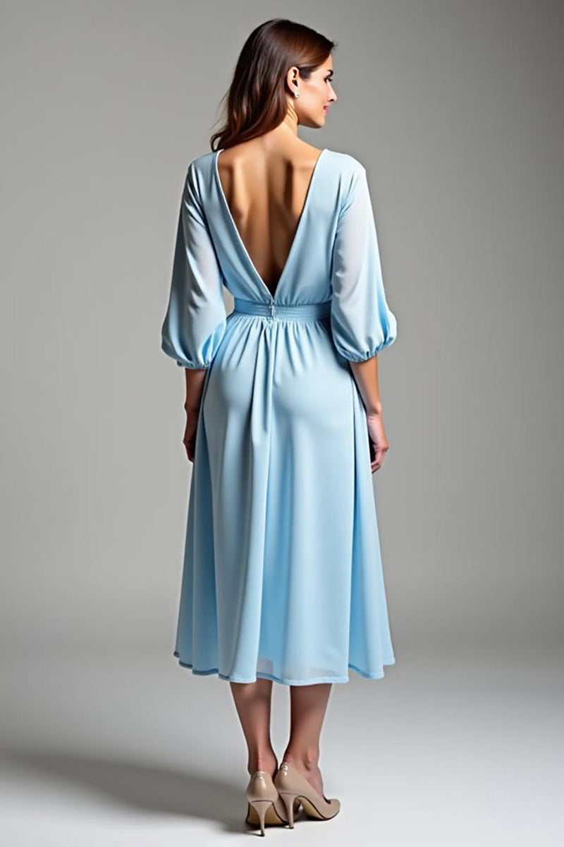 Load image into Gallery viewer, Sky Blue V-Neck Half Sleeves Long Formal Dress