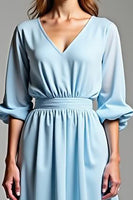 Load image into Gallery viewer, Sky Blue V-Neck Half Sleeves Long Formal Dress