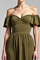 Load image into Gallery viewer, A Line Olive Chiffon Long Formal Dress with Ruffles