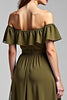 Load image into Gallery viewer, A Line Olive Chiffon Long Formal Dress with Ruffles