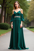 Load image into Gallery viewer, Dark Green Cold Shoulder Satin Long Formal Dress